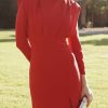 Vestido Midi Aura, de fiesta, con hombreras, rojo.