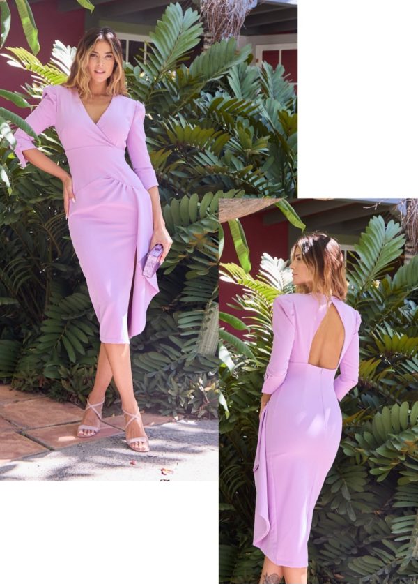 Vestido corto para boda con abertura en pierna izquierda y espalda semi-descubierta.