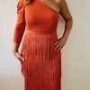 Vestido flecos naranja