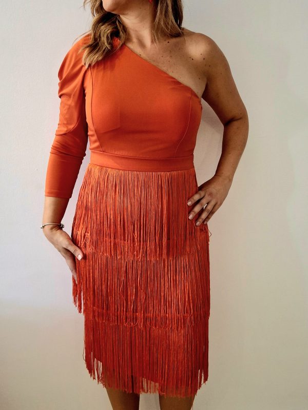 Vestido flecos naranja
