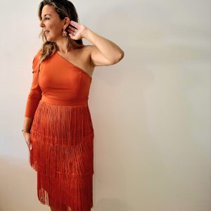 Vestido flecos naranja