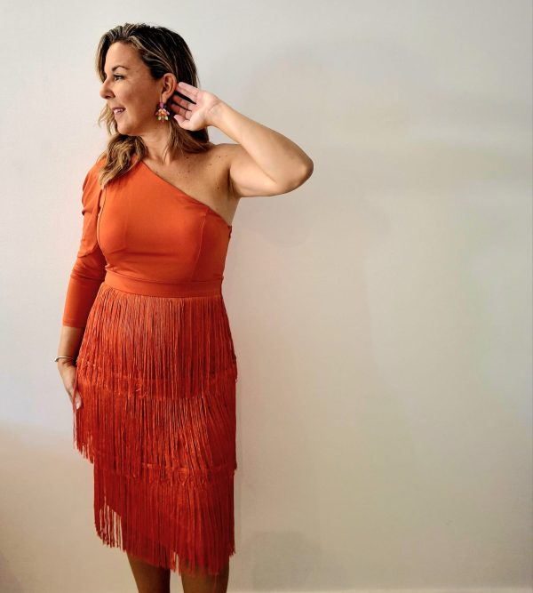 Vestido flecos naranja