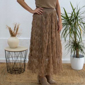 Falda midi de fiesta camel