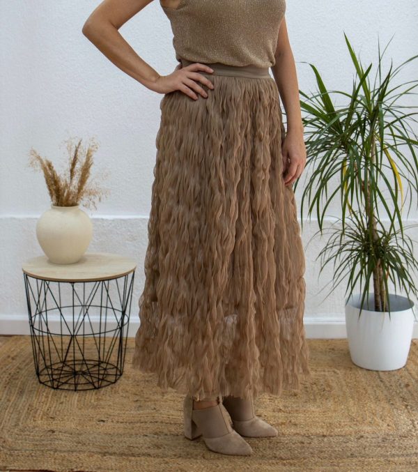 Falda midi de fiesta camel
